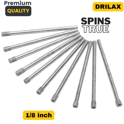 10 Pcs 1/8 inch Drill Bit Hollow Core Diamond Coated Drilling Cylindrical Burr Kit Jewelry Beach Sea Glass Shells Gemstones Lapidary 3mm 1/8" Compatible with Dremel