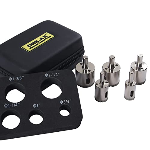 Drilax Diamond Drill Bit Hole Saw Extra Tall Long Drilling Quartz Granite Countertop Ceramic Porcelain Tile Glass 3/4, 1, 1/4, 3/8, 1 1/2 Inch 5 Pieces Set