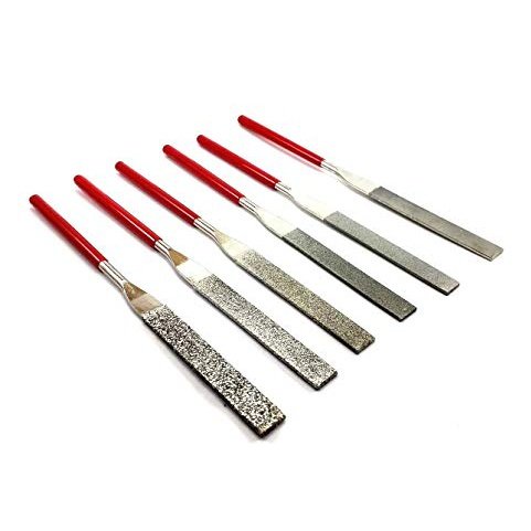 Diamond Coated File Set Grit 40 80 150 240 400 600 Flat, Wide and Heavy Weight Thick Blades Handles Professional Quality High Density Diamond Coating Glass Jewelry Tool Sharpening drilax-tools