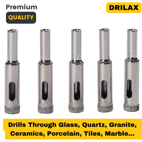 Drilax Diamond Drill Bit Set 3/8 Inch Ceramic Porcelain Tile Glass Bottle Granite Hole Saw 5 Pieces Pack