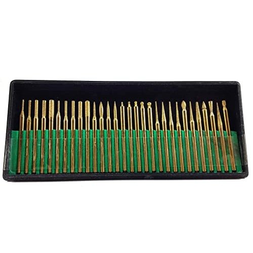 Diamond Drill Bit Burr Set Titanium Coated Bur Including 1mm 2mm 3mm Compatible with Dremel Tool Mixed Shapes Standard Shank Shaft 30 pieces