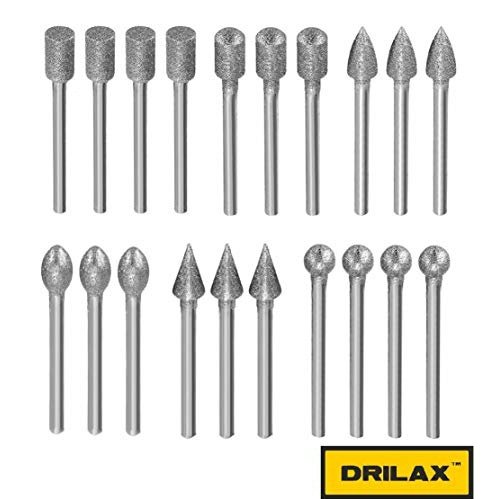 Diamond Grinding Burr Drill Bits Sets Compatible with Dremel Rotary Jewelry Making Tools 1/8 inch Shank 20 Pieces Set