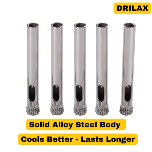 Drilax Diamond Drill Bit 1/4 Inch Ceramic Porcelain Tile Glass Bottle Granite Hole Saw 0.25 inch Five Pack