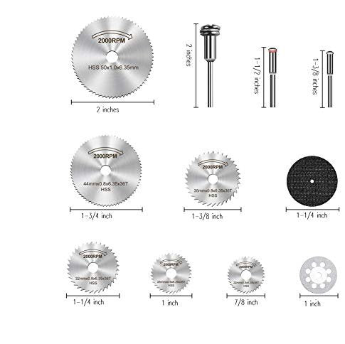 Cutting Wheel Set 60 pcs for Rotary Tool Compatible Dremel HSS Circular Saw Blades Diamond Wheels Cut Off 1/8’’ Shank Mandrels with Keyless Chuck