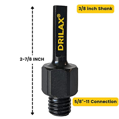 Drilax Core Drill Bit Arbor Adapter for Threaded Diamond Hole Saw 3/8" Triangle to 5/8" 11 Male Drill Sanding Attachment Arbor Shaft Adapter drilax-tools