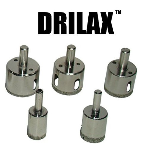 Drilax 5 Pcs Diamond Drill Bit Set 3/4", 1", 1-3/16", 1-3/8", 1-5/8" Wet Cutting Tiles, Glass, Fish Tanks, Marble, Granite, Ceramic, Porcelain, Bottle