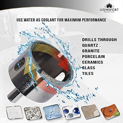 1 3/4 Inch Diamond Hole Saw Ceramic Porcelain Quartz Granite Countertop Glass Bottle Single Pack Tile Drill Bit 1-3/4 inch