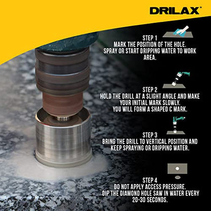 Drilax 5/8 Inch Diamond Hole Saw Drill Bit Tiles, Glass, Fish Tanks, Marble, Granite Countertop, Ceramic, Porcelain, Coated Core Bits Holesaw DIY Kitchen, Bathroom, Shower, Faucet Installation Size 1 5/8" Inches