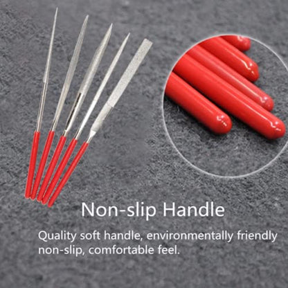 DRILAX Diamond Coated Needle File Set 5 Pcs 5-1/2″ Long Sharpening Tool Kit Various Shapes