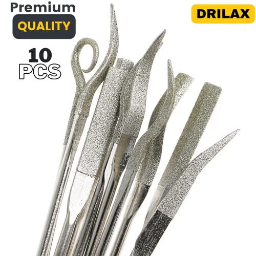 Diamond Coated Curved Needle Riffler File Set 10 Pieces Watch Jewelry Harmonica Glass Work Assorted Mini Metal Jewelers Wood Carving Craft Handy Files Alloy Lapidary Bent Ceramic Tools
