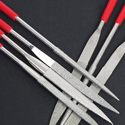 Drilax Diamond Coated Needle File Set 10 Pieces 5-1/2″ Long Sharpening Tool Kit Various Shapes