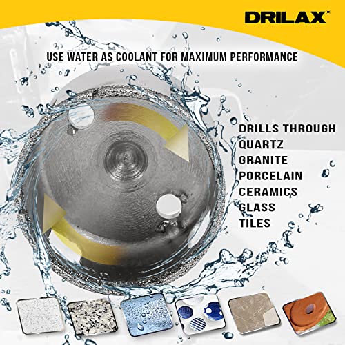 Drilax 2-7/8 inch Diamond Hole Saw Drill Bit Ceramic, Porcelain Tiles, Granite, Quartz Drilling 2 7/8