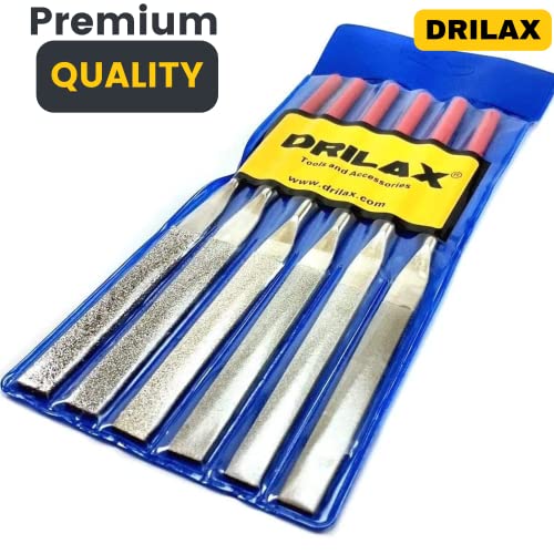 Diamond Coated File Set Grit 40 80 150 240 400 600 Flat, Wide and Heavy Weight Thick Blades Handles Professional Quality High Density Diamond Coating Glass Jewelry Tool Sharpening drilax-tools