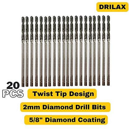 Diamond Drill Bit 2mm Set 20 Pcs Jewelry Beach Sea Glass Shells Gemstones 20 Pieces 2 mm Twist Bits Kit Pack by Drilax drilax-tools