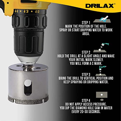 Drilax 1 1/2 Inch Diamond Hole Saw Drill Bit Ceramic Porcelain Tile Glass Marble Granite Countertop Tip Coated Core Bits Holesaw Kitchen Bathroom Shower Installation 1-1/2 in 1.5