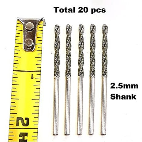Diamond Drill Bit 2.5mm 20 Pieces Set Twist Tip Glass Drilling Making Jewelry Necklace Earrings Pendants Bracelets with Sea Shells Beach Rocks Ceramic Porcelain Gemstones drilax-tools