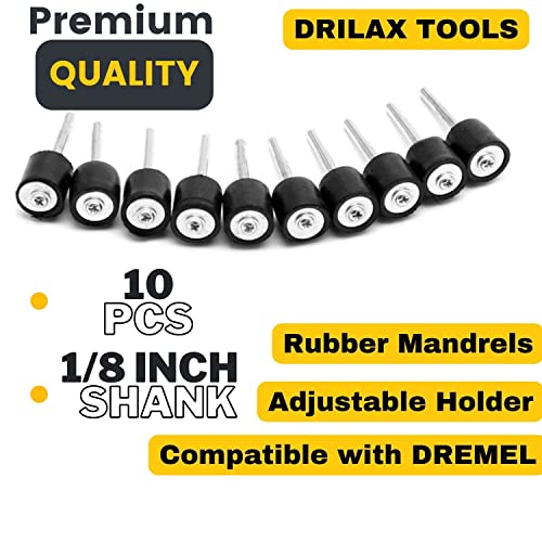 1/2 Drum Mandrels 1/8 Inch Standard Shank Sanding Holder Compatible with Dremel Rotary Tools Adjustable Top Screw Rubber Sander Sleeve Pieces Set 10 Pack