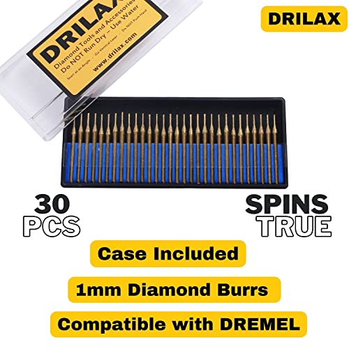 30 Pcs Drill Bit Burr Compatible Dremel Titanium Set 1/24 inch for Jewelry Necklace Earrings Pendants Bracelets with Sea Shells Beach Glass Rocks Natural Gemstones Diamond Coated 1mm Burrs in Case