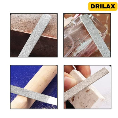 Diamond Coated File Set Grit 40 80 150 240 400 600 Flat, Wide and Heavy Weight Thick Blades Handles Professional Quality High Density Diamond Coating Glass Jewelry Tool Sharpening drilax-tools