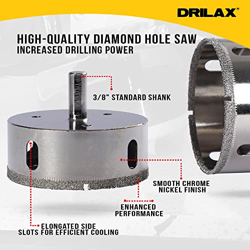 Drilax 2-7/8 inch Diamond Hole Saw Drill Bit Ceramic, Porcelain Tiles, Granite, Quartz Drilling 2 7/8