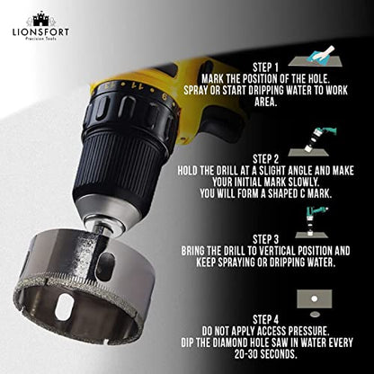 2-1/2 Inch Diamond Saw Ceramic Porcelain Tile Drill Bit Hole Cutter Quartz Granite Countertop Glass Floor Wall Tiles Drain Holes 2.5 inch