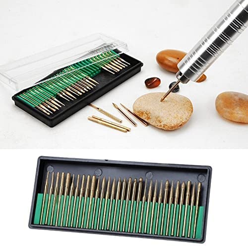 Diamond Drill Bit Burr Set Titanium Coated Bur Including 1mm 2mm 3mm Compatible with Dremel Tool Mixed Shapes Standard Shank Shaft 30 pieces