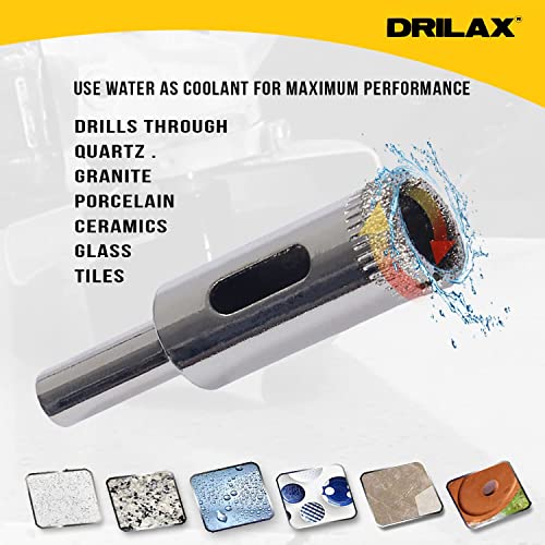 Drilax 5 Pcs Diamond Drill Bit Set 1/2" 0.5 in Wet Use for Tiles, Glass, Fish Tanks, Marble Granite Ceramic Porcelain Bottles Quartz Coated Kitchen Bathroom Shower Lamps