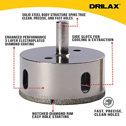 Drilax 2 3/4 inch Diamond Drill Bit Hole Saw Ceramic Porcelain Tiles Glass Granite Quartz 2.75 2-3/4 Single Pack