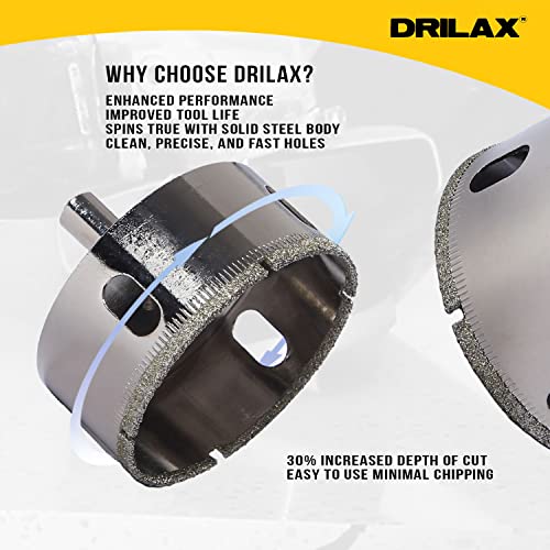 Drilax 2 3/4 inch Diamond Drill Bit Hole Saw Ceramic Porcelain Tiles Glass Granite Quartz 2.75 2-3/4 Single Pack