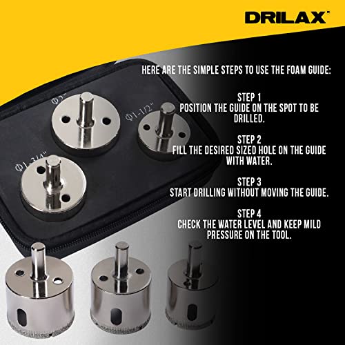 Drilax Pcs Diamond Drill Bit Set Extra Tall 1-1/2" 1-3/4" , 2" for Ceramic Porcelain Tile, Granite Quartz Countertop Hole Saws Shower, Faucet Drilling Tool 3 Pack