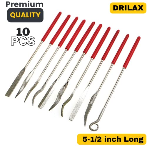 Diamond Coated Curved Needle Riffler File Set 10 Pieces Watch Jewelry Harmonica Glass Work Assorted Mini Metal Jewelers Wood Carving Craft Handy Files Alloy Lapidary Bent Ceramic Tools