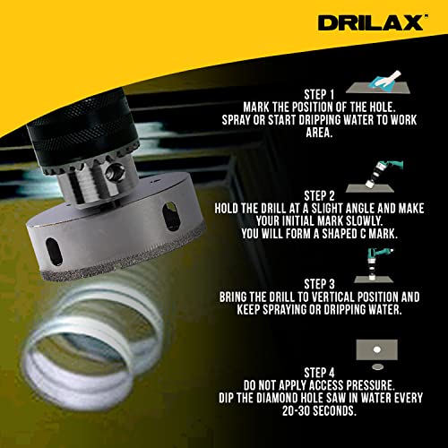 Drilax 2-7/8 inch Diamond Hole Saw Drill Bit Ceramic, Porcelain Tiles, Granite, Quartz Drilling 2 7/8
