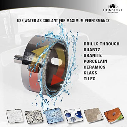 2-1/2 Inch Diamond Saw Ceramic Porcelain Tile Drill Bit Hole Cutter Quartz Granite Countertop Glass Floor Wall Tiles Drain Holes 2.5 inch