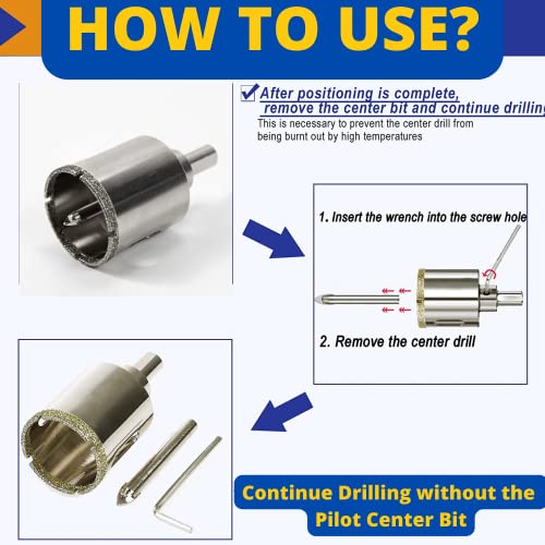 Drilax 2-1/2 Inch Diamond Drill Bit Tile Hole Saw Ceramic Porcelain Quartz Granite Kitchen Bathroom Shower Faucet Installation 2.5 Inches with Removable Center Pilot Drill Bit Locator Pin Locator drilax-tools