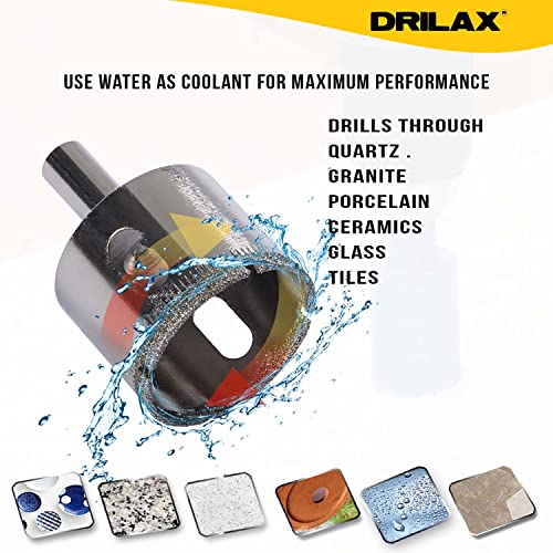 Drilax 1 1/2 Inch Diamond Hole Saw Drill Bit Ceramic Porcelain Tile Glass Marble Granite Countertop Tip Coated Core Bits Holesaw Kitchen Bathroom Shower Installation 1-1/2 in 1.5