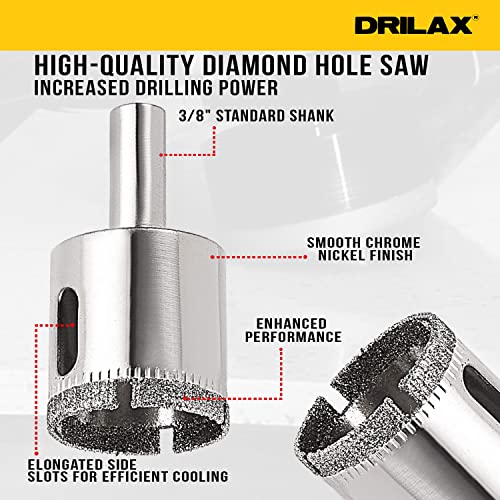 Drilax Diamond Hole Saw Core Glass, Marble, Granite, Ceramic Porcelain Tiles DIY Drill Bit Size: 1-3/8 inch