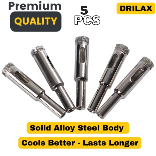 Drilax Diamond Drill Bit Set 3/8 Inch Ceramic Porcelain Tile Glass Bottle Granite Hole Saw 5 Pieces Pack