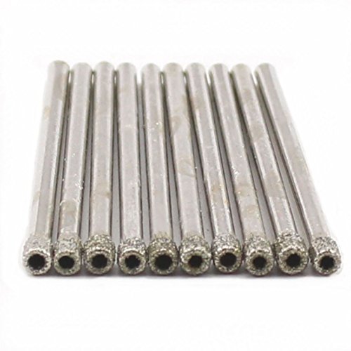 10 Pcs 1/8 inch Drill Bit Hollow Core Diamond Coated Drilling Cylindrical Burr Kit Jewelry Beach Sea Glass Shells Gemstones Lapidary 3mm 1/8" Compatible with Dremel