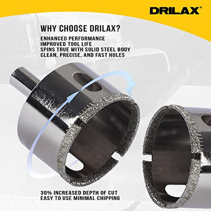 Drilax 5/8 Inch Diamond Hole Saw Drill Bit Tiles, Glass, Fish Tanks, Marble, Granite Countertop, Ceramic, Porcelain, Coated Core Bits Holesaw DIY Kitchen, Bathroom, Shower, Faucet Installation Size 1 5/8" Inches