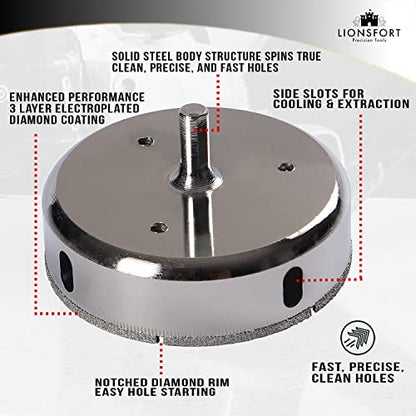 4 Inch Saw Drill Bit for Ceramic Porcelain Glass Tiles Quartz Granite Countertop Tile Hole Cutter Shower Valves Floor Drain Flanges Diamond Coated Rim