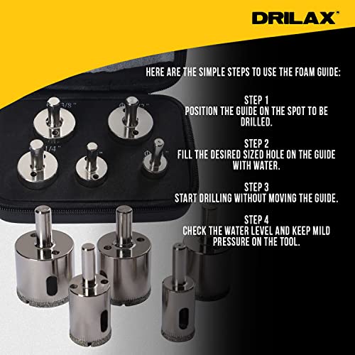 Drilax Diamond Drill Bit Hole Saw Extra Tall Long Drilling Quartz Granite Countertop Ceramic Porcelain Tile Glass 3/4, 1, 1/4, 3/8, 1 1/2 Inch 5 Pieces Set
