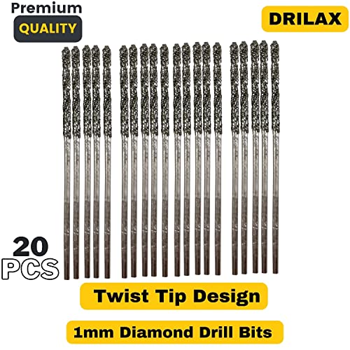 1mm Diamond Bits For Drilling Stone Compatible with Dremel Drill Bit Set Twist Tip Design Jewelry Sea Glass Beach Shell Gemstone 20 Pieces Set