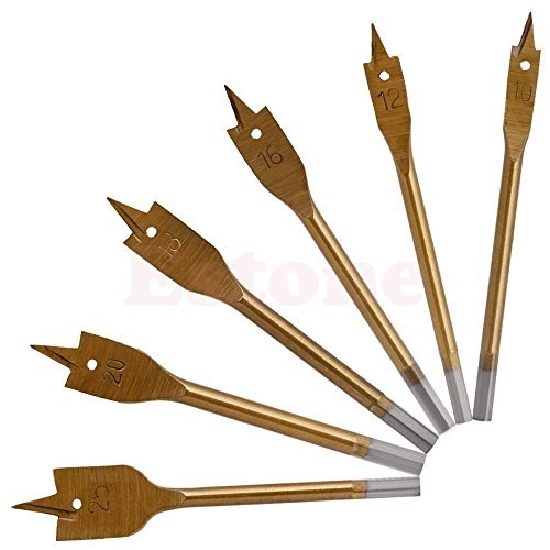 Drilax Pcs Titanium Coated Wood Spade Bit Set Paddle Flat 6 Long Boring Drill 3/8 to 1 inch