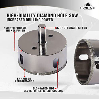 2-1/2 Inch Diamond Saw Ceramic Porcelain Tile Drill Bit Hole Cutter Quartz Granite Countertop Glass Floor Wall Tiles Drain Holes 2.5 inch