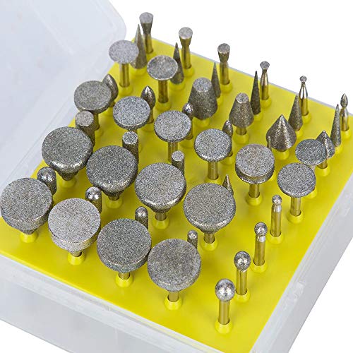 Drilax 50 Pieces Diamond Bit Burr Set Grit 120 Sea Glass for Crafts Rocks Marble Porcelain Hand Drill Jewelry Making Lapidary Engraving Compatible with Dremel Tool Accessories 1/8 Inch