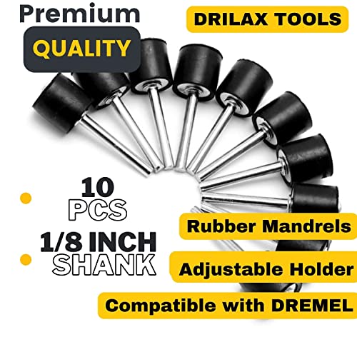 1/2 Drum Mandrels 1/8 Inch Standard Shank Sanding Holder Compatible with Dremel Rotary Tools Adjustable Top Screw Rubber Sander Sleeve Pieces Set 10 Pack