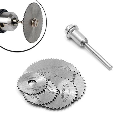 Drilax 6 Set Includes 5 Pcs Cut off Saw Blades HSS Cutting Discs Cutoff Wheels 1 Mandrel For Dremel and Wen Rotary Blade Tool