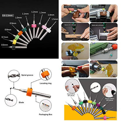 Micro Mini 10 pcs 0.6mm 0.7mm 0.8mm 0.9mm 1.0mm 1.1mm 1.2mm 1.3mm 1.4mm 1.5mm Tungsten Carbide Bits 1/8 inch Shank Compatible with Dremel Precision Drill Bit Set