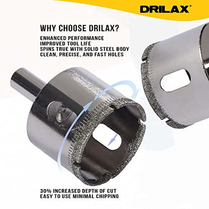 Drilax 1 1/2 Inch Diamond Hole Saw Drill Bit Ceramic Porcelain Tile Glass Marble Granite Countertop Tip Coated Core Bits Holesaw Kitchen Bathroom Shower Installation 1-1/2 in 1.5