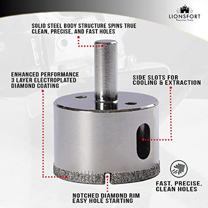 1 3/4 Inch Diamond Hole Saw Ceramic Porcelain Quartz Granite Countertop Glass Bottle Single Pack Tile Drill Bit 1-3/4 inch